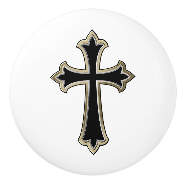 Christliches Kreuz Keramikknauf (Vorderseite)