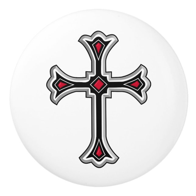 Christliches Kreuz Keramikknauf (Vorderseite)