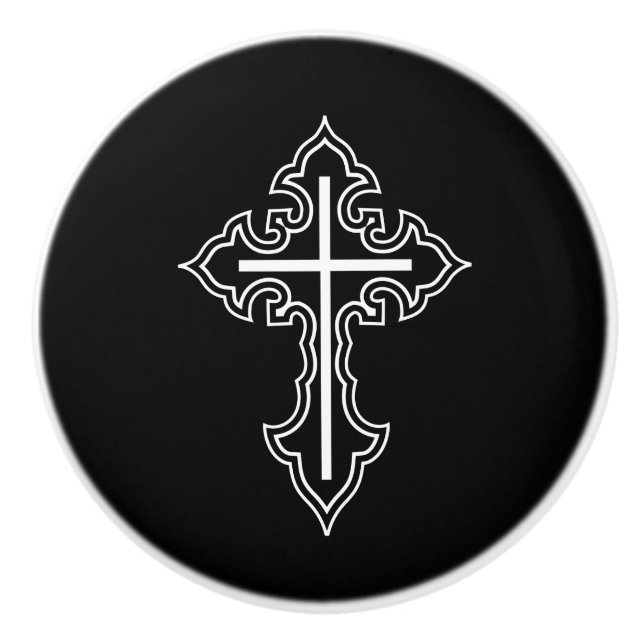 Christliches Kreuz Keramikknauf (Vorderseite)