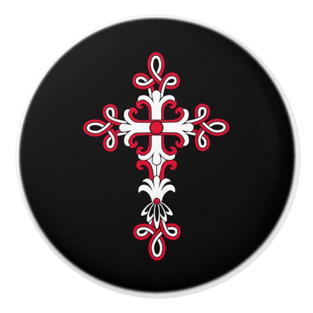 Christliches Kreuz Keramikknauf (Vorderseite)