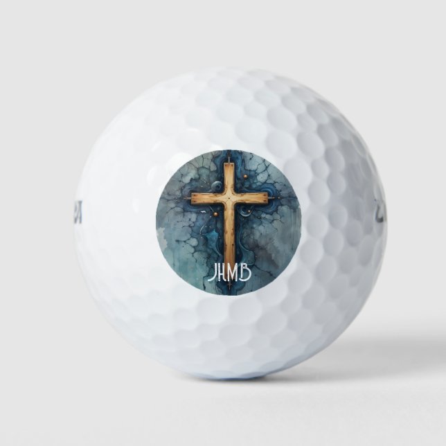 Christliches Kreuz Kruzifix mit Monogramm Golfball (Vorderseite)