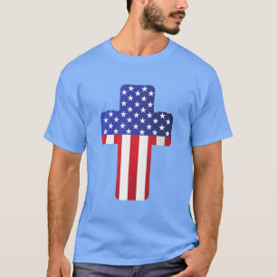Christliches Kreuz mit amerikanischer Flagge Patri T-Shirt