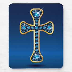 Christliches Kreuz mit "Aquamarine"-Steinen Mousepad