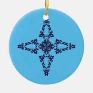 Christliches Kreuz mit blauem Ornament