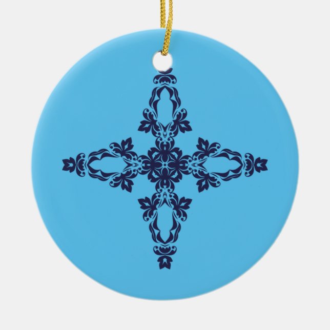 Christliches Kreuz mit blauem Ornament (Vorne)