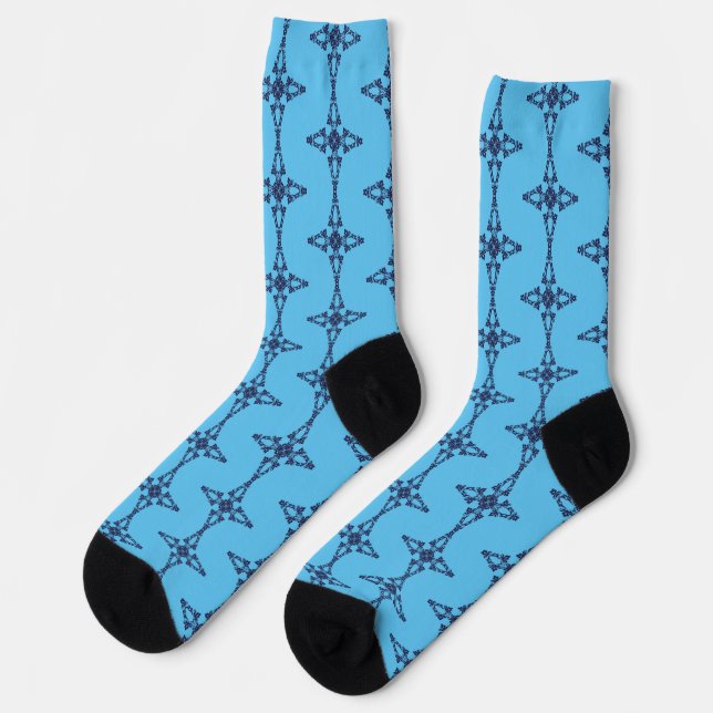 Christliches Kreuz mit blauem Ornament Socken (Linkes Detail)