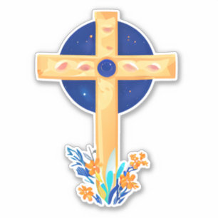 Christliches Kreuz mit Blume Aufkleber