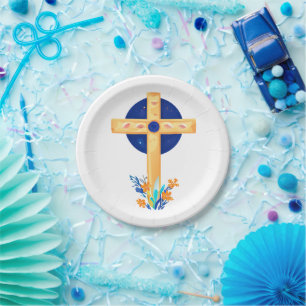 Christliches Kreuz mit Blume Pappteller