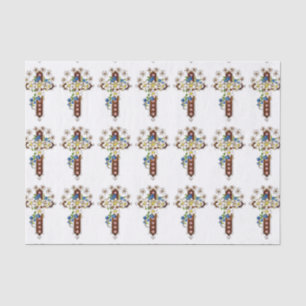 Christliches Kreuz mit Blume Seidenpapier