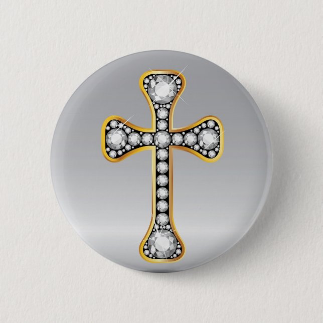 Christliches Kreuz mit "Diamant-" Steinen Button (Vorderseite)