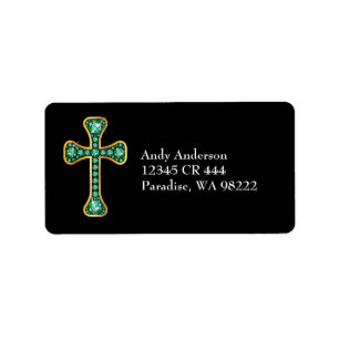 Christliches Kreuz mit "Emerald Stones" Adressaufkleber
