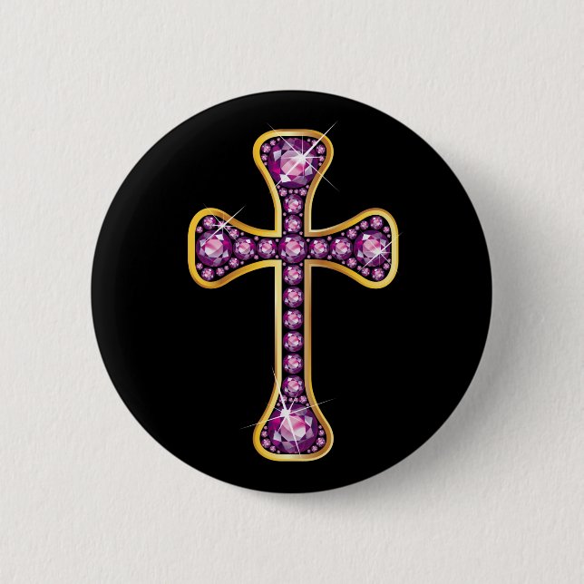Christliches Kreuz mit "Garnet Stones" Button (Vorderseite)