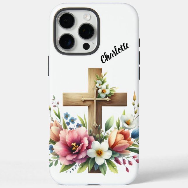 Christliches Kreuz mit lebendiger Blumenstruktur Case-Mate iPhone Hülle (Rückseite)
