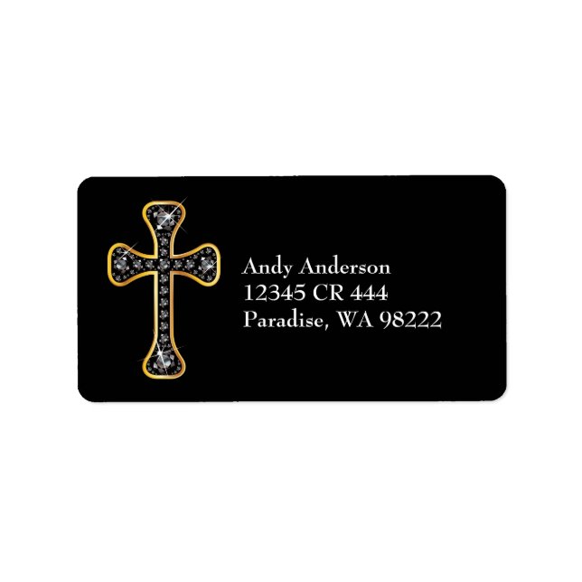 Christliches Kreuz mit "Onyx"-Steinen Adressaufkleber (Vorne)