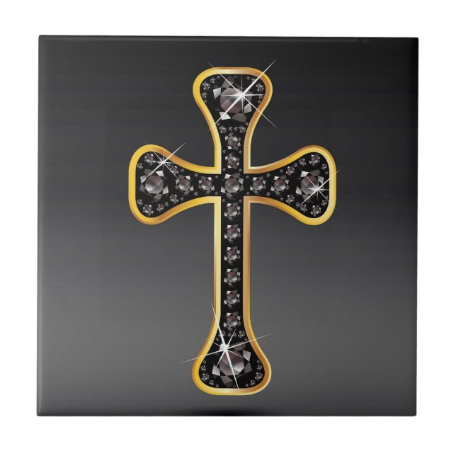 Christliches Kreuz mit "Onyx"-Steinen Fliese (Vorderseite)