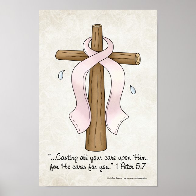 Christliches Kreuz mit rosa Streifen mit Schrift Poster (Vorne)