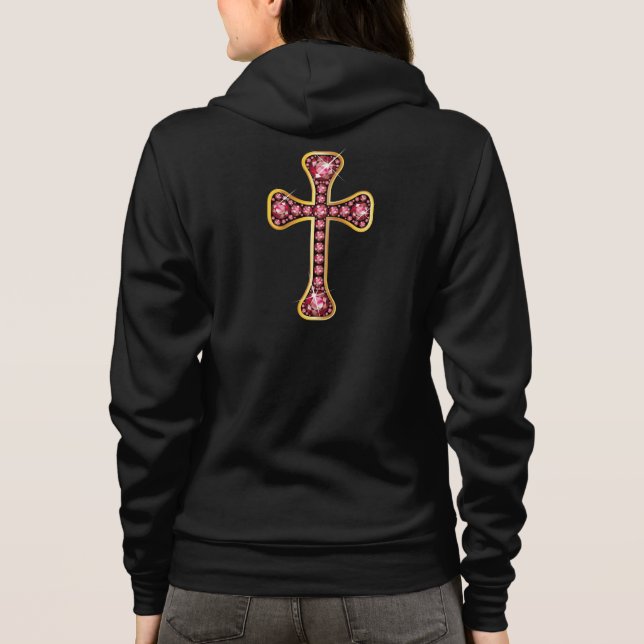 Christliches Kreuz mit "Ruby Stones" Hoodie (Rückseite)