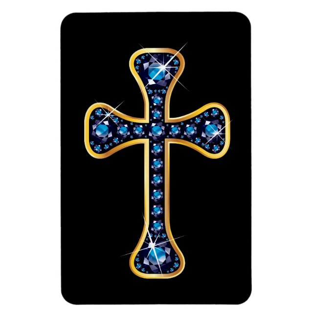 Christliches Kreuz mit "Sapphire"-Steinen Magnet (Vertikal)