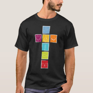 Christliches Kreuz mit Symbolen des Glaubens T-Shirt