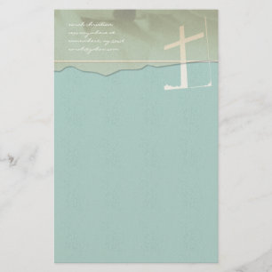 Christliches Kreuz Schreibwaren Rose auf Aqua Blau Briefpapier