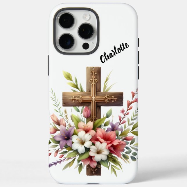 Christliches Kreuz umgeben von wunderschöner Blume Case-Mate iPhone Hülle (Rückseite)
