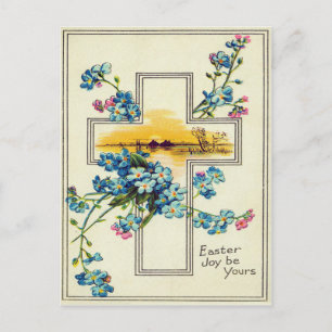 Christliches Kreuz Vergissmeinnicht-Blumen Postkarte