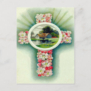Christliches Kreuz Vergissmeinnicht-Blumen Postkarte
