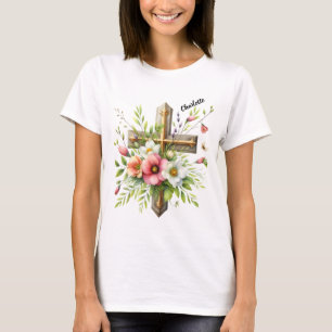 Christliches Kreuz von Floral Spring Halo hervorge T-Shirt