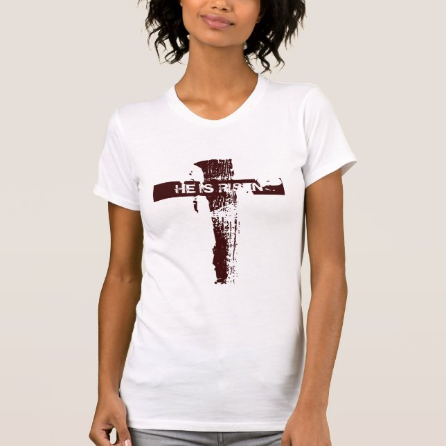 Christliches Kreuz WIRD ER GESTIEGEN T-Shirt (Vorderseite)