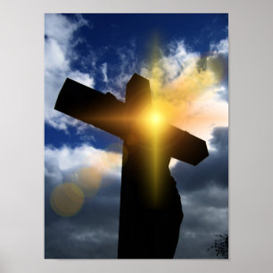 Christliches Kreuz zu Ostern Sonnenaufgang Poster