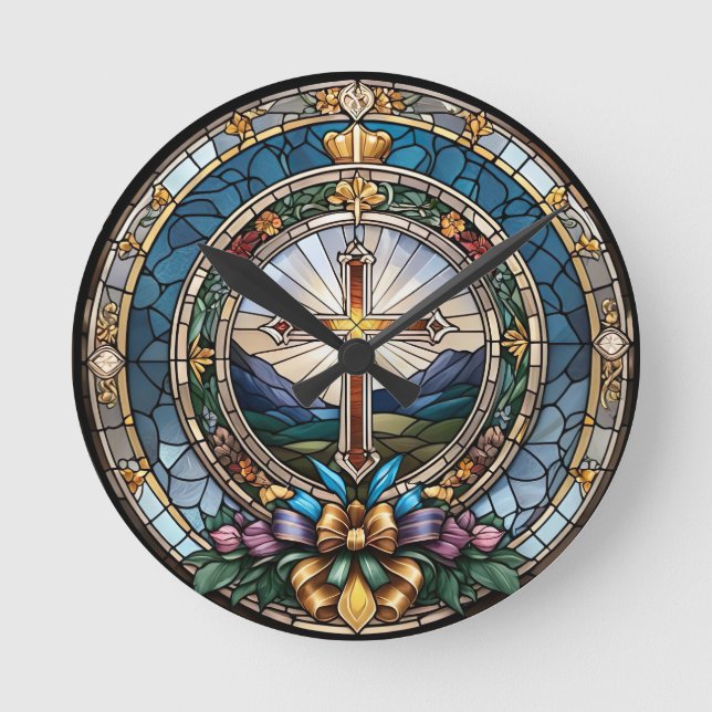 Christliches, kreuzfestes Glas Runde Wanduhr (Vorderseite)