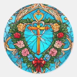 Christliches Kreuzglas Runder Aufkleber