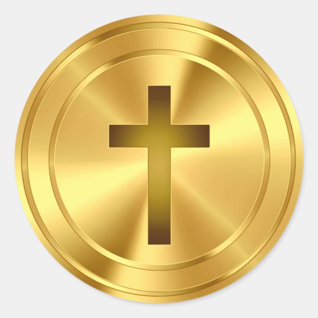 Christliches Kreuzsymbol - Gold Runder Aufkleber (Vorderseite)