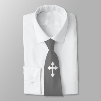 Christliches Kreuzsymbol Weiß Silber Grau Krawatte