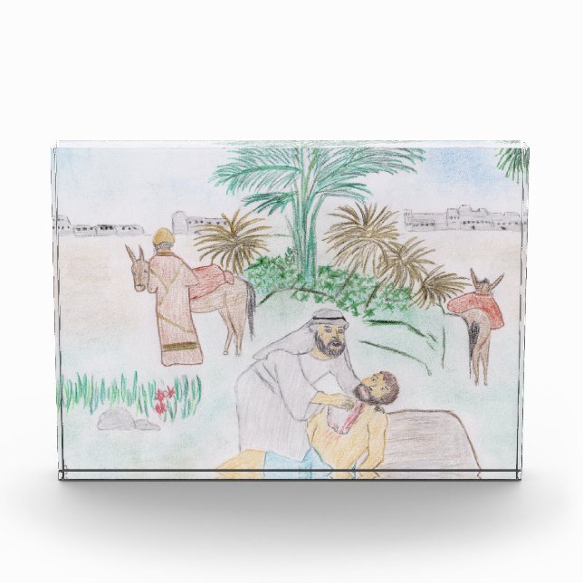 Christliches Kunstwerk Das gute Samariter Fotoblock (Vorderseite)