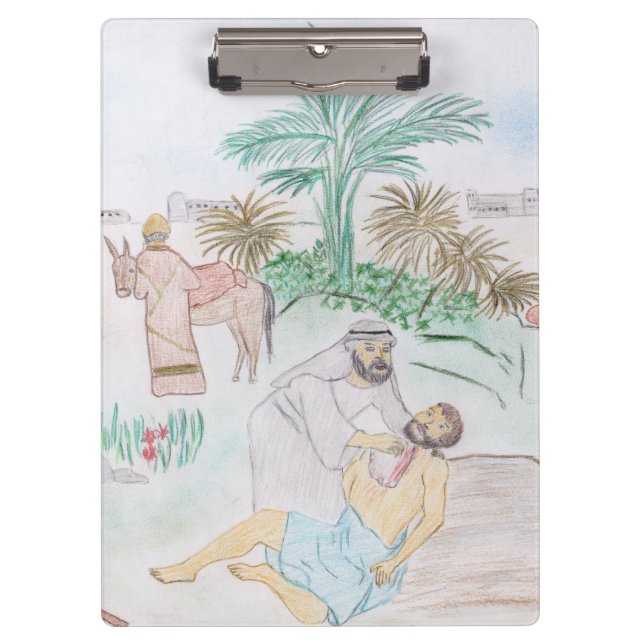 Christliches Kunstwerk Das gute Samariter Klemmbrett (Vorderseite)