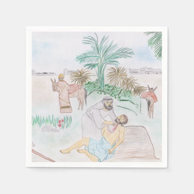 Christliches Kunstwerk Das gute Samariter Serviette (Vorderseite)