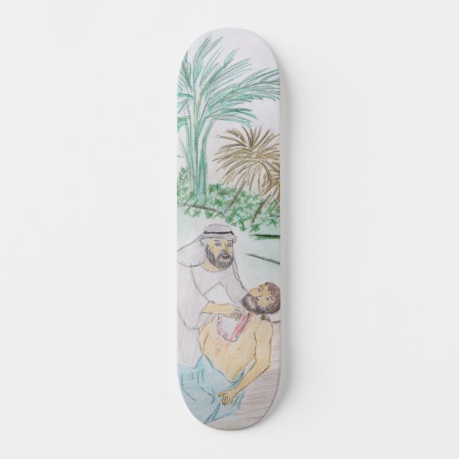 Christliches Kunstwerk Das gute Samariter Skateboard (Vorderseite)