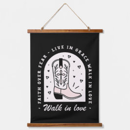 Christliches Landmädchen zitiert Cowgirl schwarz Wandteppich Mit Holzrahmen