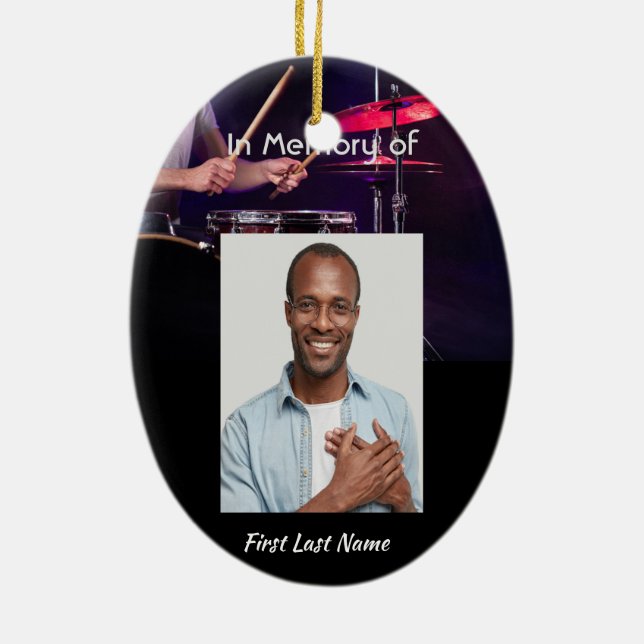 Christliches Memorial Foto Drummer Band Keramik Ornament (Hinten)