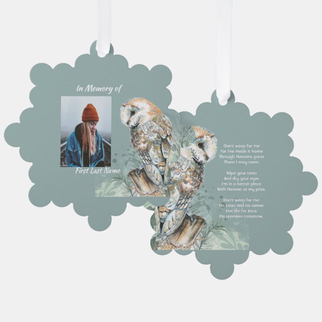 Christliches Memorial Keepake Barn Owl Bird Ornament Karte (Vorderseite/Rückseite)