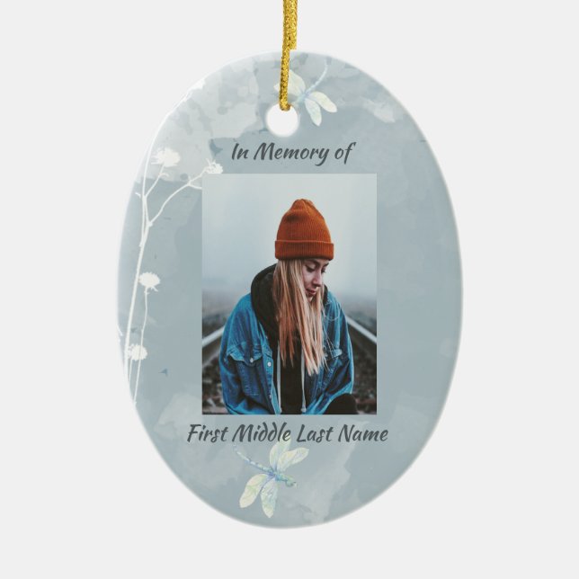 Christliches Memorial Keepake Dragonfly Weiße Blum Keramik Ornament (Vorne)