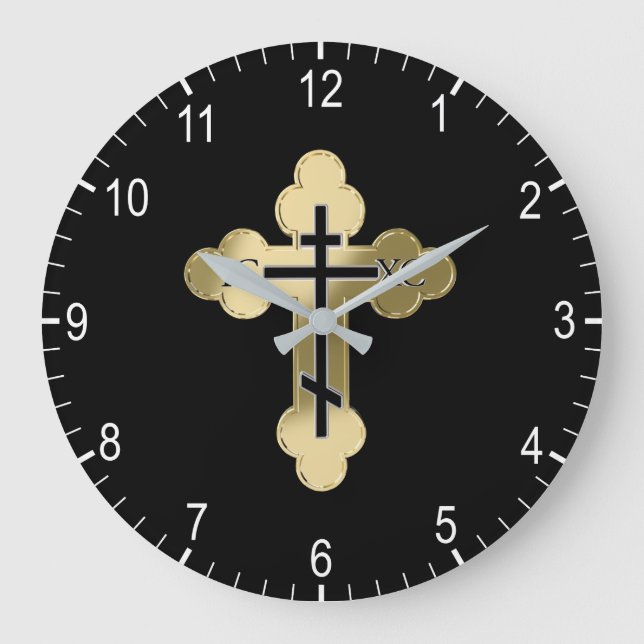 Christliches orthodoxe Kreuz Große Wanduhr (Vorderseite)