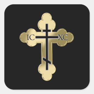 Christliches orthodoxes Kreuz Quadratischer Aufkleber