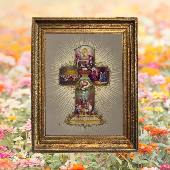 Christliches Osterkreuz Auferstehung Jesus Christu Poster (Religious Christian Catholic Resurrection Last Supper Easter Cross Jesus Christ He is risen Poster)
