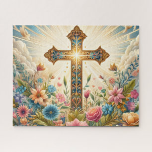 Christliches Osterkreuz aus Gold Puzzle