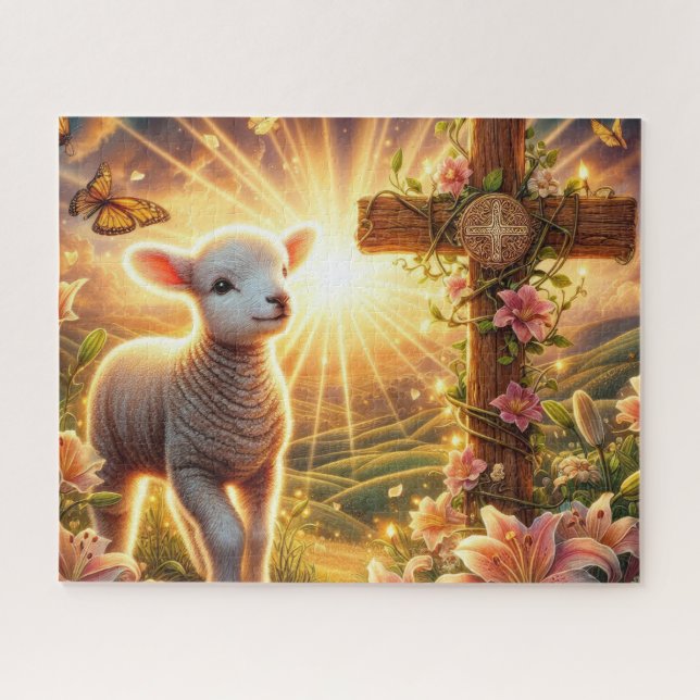 Christliches Osterlamm mit Kreuz Puzzle (Horizontal)