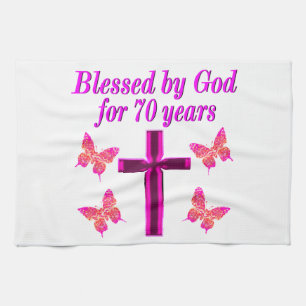 CHRISTLICHES PINK 70. GEBURTSTAGES CROSS DESIGN KÜCHENTUCH