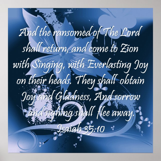 Christliches Poster mit Bibelverse Isaiah 35:10 (Vorne)
