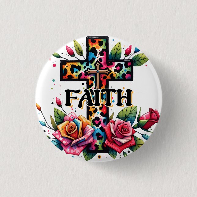 Christliches Rainbow-Faith Cross Button (Vorderseite)